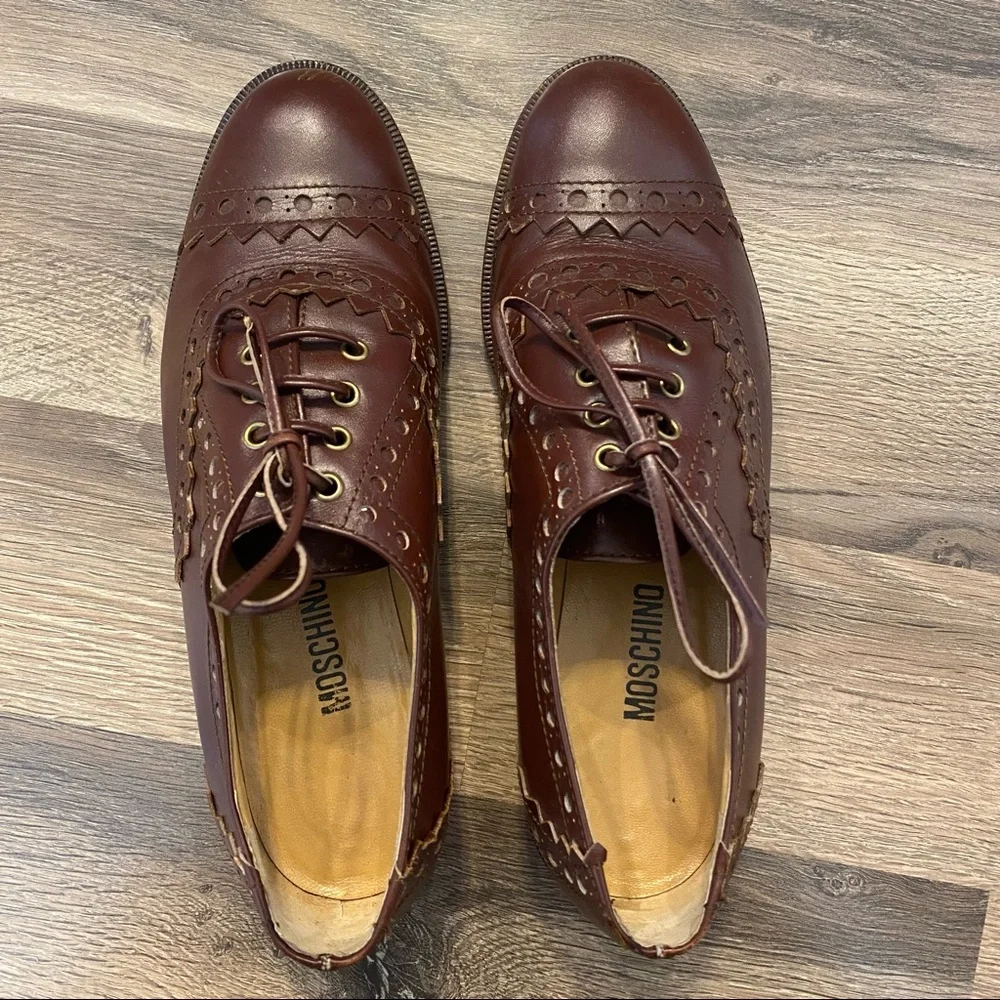Moschino Brown Leather Lace Up Oxford Shoes - Picture 4 of 9